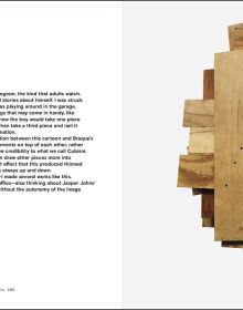 Close up collection of orange string fibres, RICHARD ARTSCHWAGER in black font above.