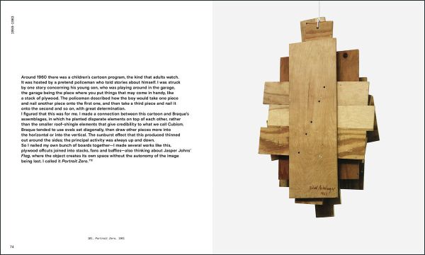 Close up collection of orange string fibres, RICHARD ARTSCHWAGER in black font above.