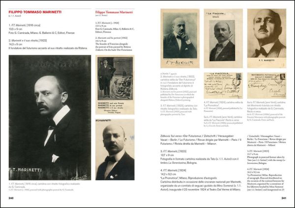 Red and black graphic of old Bentley style racing car on white cover, blue postage stamp to top right, FUTURISMO POSTALE in red font to upper left.