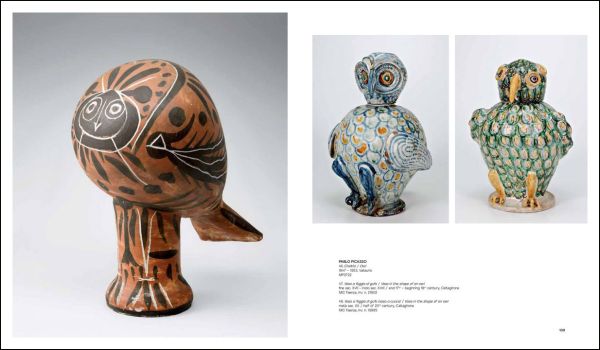 The four season ceramic vase by Pablo Picasso with back of nude female figure on front, grey cover, PICASSO The challenge of ceramics in orange and white font to centre left.