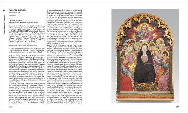 Section of Renaissance painting of hands of woman holding pink rose, on terracotta pink cover, Taddeo di Bartolo in black font above.