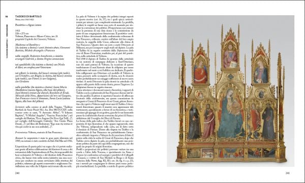 Section of Renaissance painting of hands of woman holding pink rose, on terracotta pink cover, Taddeo di Bartolo in black font above.