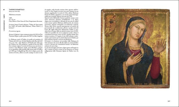 Section of Renaissance painting of hands of woman holding pink rose, on terracotta pink cover, Taddeo di Bartolo in black font above.