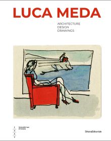 Book cover of Luca Meda: Architect and Designer; featuring a drawing of a figure sitting in red chair, gazing at a painting on the wall. Published by Silvana