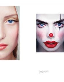 Book cover of Erwin Olaf, with a portrait photograph titled The Niece, Palm Springs, 2018, with girl sitting on green sofa holding glass of milk. Published by Silvana