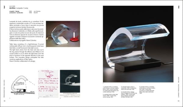 White cover with 3 plastic drawer trolleys in orange, red and white with Joe Colombo in black font above