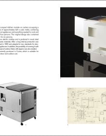 White cover with 3 plastic drawer trolleys in orange, red and white with Joe Colombo in black font above