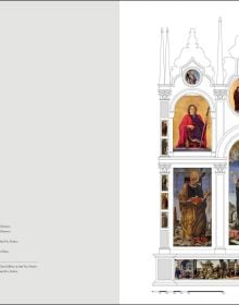 Portion of polyptych, Santa Lucia by Francesco del Cossa, THE GRIFFONI POLYPTYCH in white font to upper right.