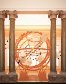 Light pink cover with central gold hoops and small circles with Cosmowomen Places as Constellations in gold font below
