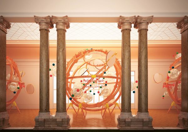 Light pink cover with central gold hoops and small circles with Cosmowomen Places as Constellations in gold font below