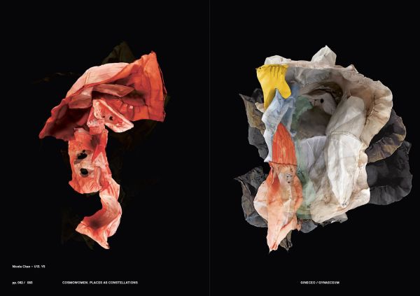 Light pink cover with central gold hoops and small circles with Cosmowomen Places as Constellations in gold font below