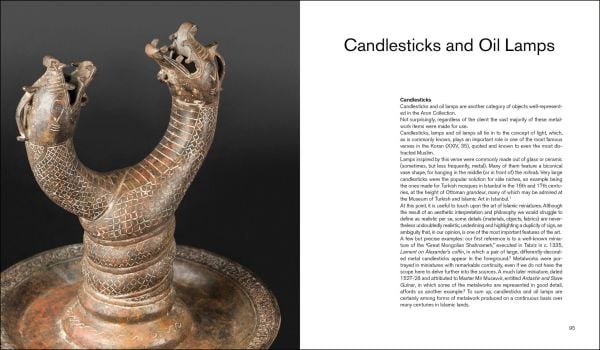 Gold metal circular bowl with decorative band to top edge, on black cover, Islamic Metalwork from the Aron Collection in gold font