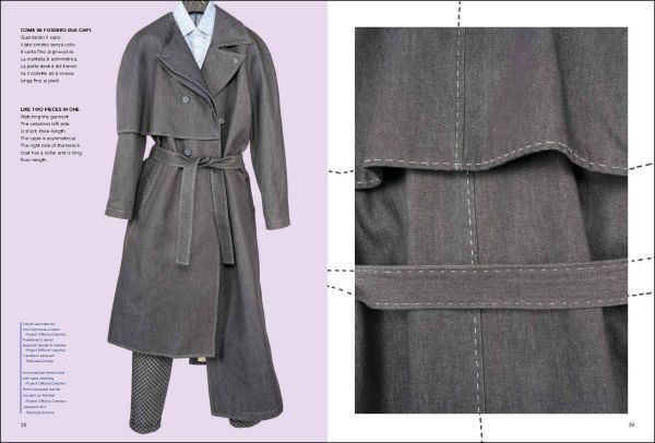 Close up shot of left lapel and collar of blue and black denim jacket, Blue Tailoring Stefano Chassai in white and blue font to left edge.