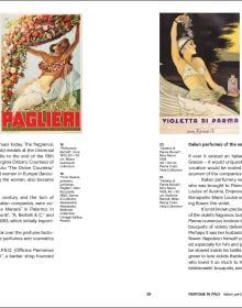 Collection of perfume bottles, on white cover, The Handbook of Great Italian Perfumery in black font above.