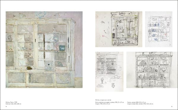 Bright green interior abstract painting with 2 large yellow ornate frames on wall