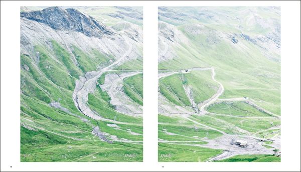 Land covered in cracked snow and ice with small boats and ships floundering on surface with Walter Niedermayr - Transformations in black font above