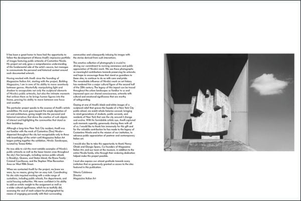 TINO NIVOLA IN AMERICA in white font to centre of grey concrete cover, by Silvana