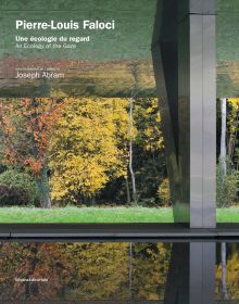 Body of water below a raised supported building, autumn trees behind, 'Pierre-Louis Faloci', in white font to top left, by Silvana.