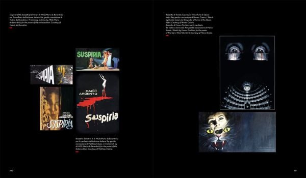 Book cover of Dario Argento: The Exhibition, with portrait of the Italian film director reflected in sharp knife, Published by Silvana.