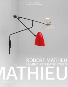 Book cover of Robert Mathieu, featuring a modern light with two lamps fixed to white wall. Published by Silvana.