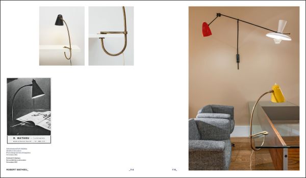 Book cover of Robert Mathieu, featuring a modern light with two lamps fixed to white wall. Published by Silvana.