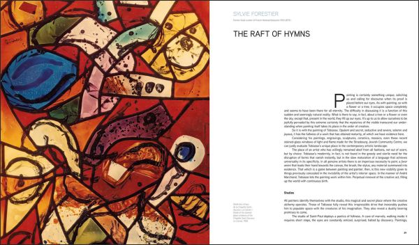 Book cover of Théo Tobiasse: 50 Years of Painting. Catalogue Raisonné, featuring a colourful painting of figures above buildings. Published by Silvana.