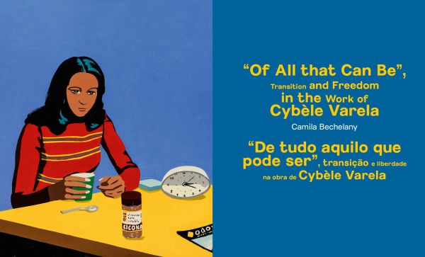 Book cover of Cybèle Varela, Trajectories | Trajetórias, with a painting of women in blue shirt and red skirt, surrounded by balloons. Published by Silvana,
