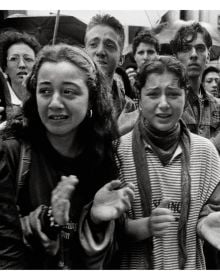 Book cover of Tony Gentile: Sicily 1992. Light and Memory, with a contact sheet of Giovanni Falcone and Paolo Borsellino, one shot circled in red. Published by Silvana.