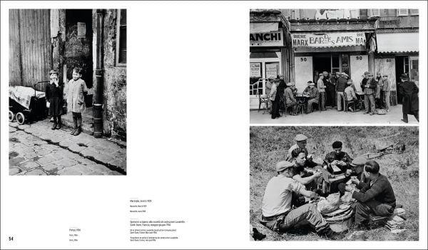 Book cover of Robert Capa, featuring a photo of a Sicilian man telling an American officer which way the Germans had gone, near Troina, Sicily, 1943. Published by Silvana.