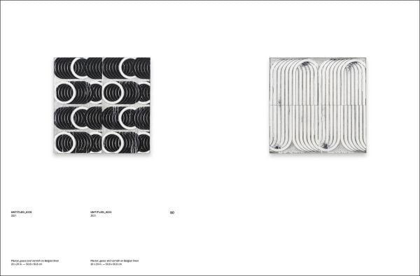 Book cover of Davide Balliano, with a sculptural painting of white geometric wavy lines. Published by Silvana.