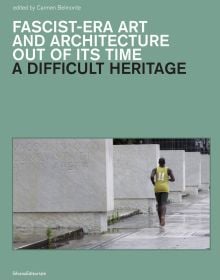 Runner running past stone monuments, on green cover of A Difficult Heritage, by Silvana.