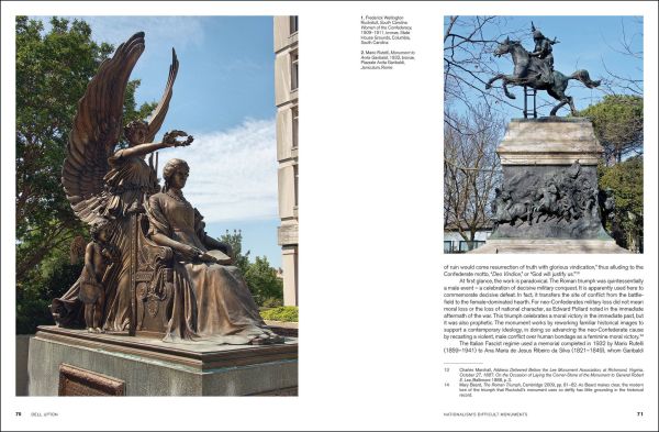 Runner running past stone monuments, on green cover of A Difficult Heritage, by Silvana.
