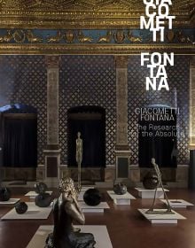 Book cover of Giacometti | Fontana: The Research for the Absolute, with an exhibition room of sculptures. Published by Silvana.