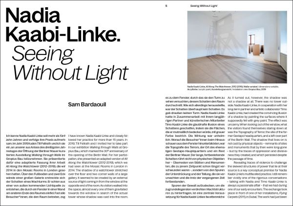 Book cover of Nadia Kaabi-Linke: Seeing Without Light, with a portrait photograph scrubbed over, and spiky sculpture. Published by Silvana.