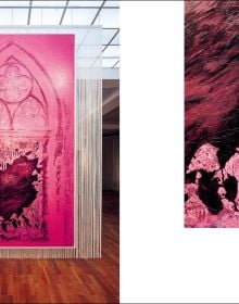 Book cover of Nadia Kaabi-Linke: Seeing Without Light, with a portrait photograph scrubbed over, and spiky sculpture. Published by Silvana.