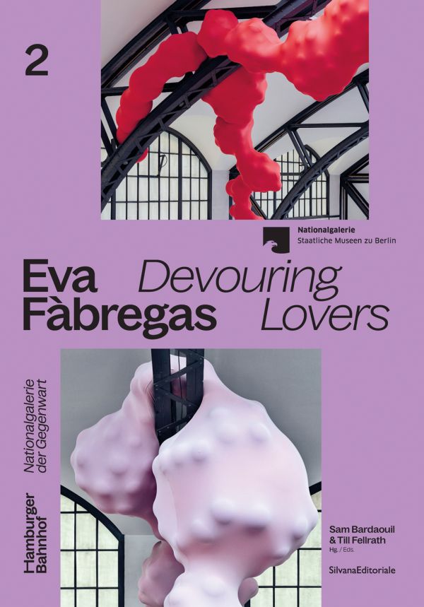 Book cover of Eva Fàbregas, Devouring Lover, with large bulbous sculptures covered in a thin pink material. Published by ORO Editions.
