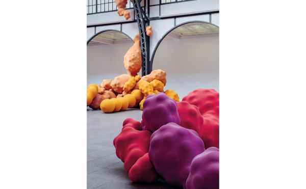 Book cover of Eva Fàbregas, Devouring Lover, with large bulbous sculptures covered in a thin pink material. Published by ORO Editions.