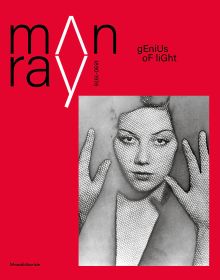 Surrealist female portrait, on red cover of 'Man Ray, 1870-1976. Master of Lights', by Silvana.