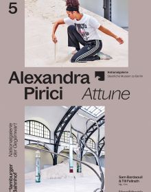 Book cover of Alexandra Pirici: Attune, with museum interior hall. Published by Silvana.