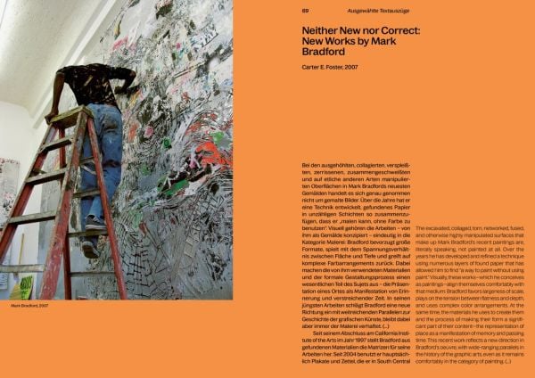 Book cover of Mark Bradford: Keep Walking, with a man walking away from viewer. Published by Silvana.