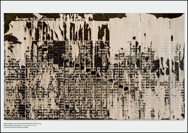 Book cover of Mark Bradford: Keep Walking, with a man walking away from viewer. Published by Silvana.