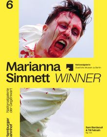 Book cover of Marianna Simnett: Winner, with a person shouting; blood dripping down face. Published by Silvana.