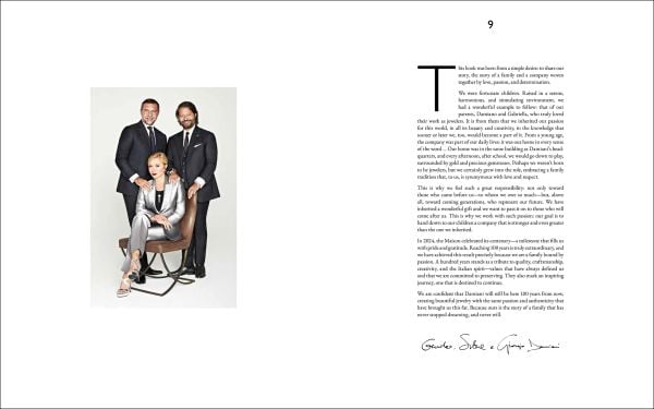 Book cover of Damiani: 100 X 100 Italiani, with the Mimosa Eternal Blue necklace with a sapphire from Sri Lanka surrounded by diamonds. Published by Silvana.