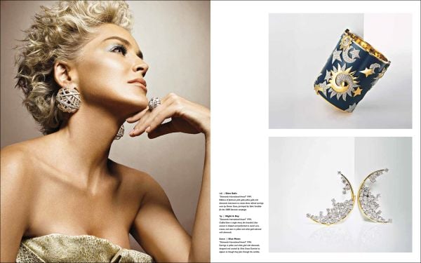 Book cover of Damiani: 100 X 100 Italiani, with the Mimosa Eternal Blue necklace with a sapphire from Sri Lanka surrounded by diamonds. Published by Silvana.