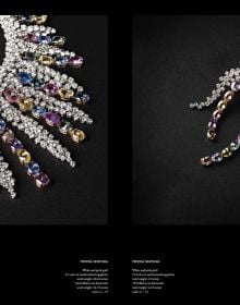 Book cover of Damiani: 100 X 100 Italiani, with the Mimosa Eternal Blue necklace with a sapphire from Sri Lanka surrounded by diamonds. Published by Silvana.