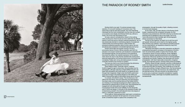 Book cover of Rodney Smith: Photography Between Real and Surreal; featuring five figures holding umbrellas, looking out across the water at New York skyline, with their backs to the viewer. Published by Silvana.