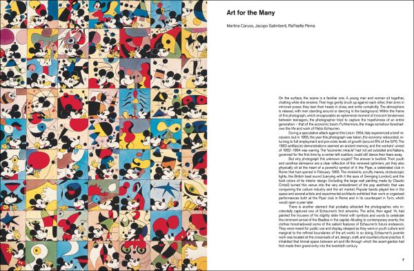 Book cover of Pablo Echaurren: Art for the Many, featuring a page of volcano eruptions. Published by Silvana.