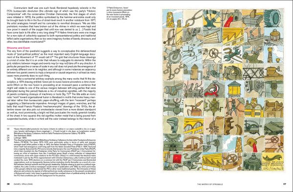 Book cover of Pablo Echaurren: Art for the Many, featuring a page of volcano eruptions. Published by Silvana.