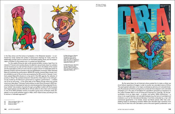 Book cover of Pablo Echaurren: Art for the Many, featuring a page of volcano eruptions. Published by Silvana.