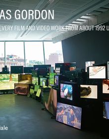 Book cover of Douglas Gordon: Pretty much every film and video work from about 1992 until now...; featuring multiple television screens displaying various video works in a large gallery space. Published by Silvana.